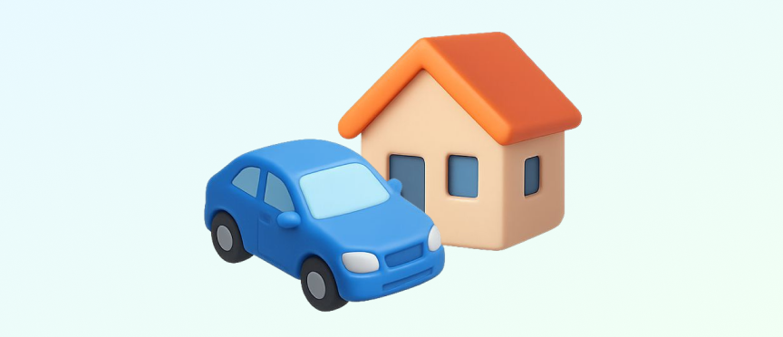 Ícono de casa y auto, simbolizando la importancia de reportar a tiempo siniestros de tus bienes