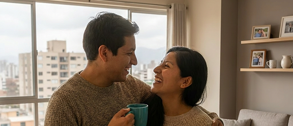 Pareja aliviada de haber protegido su  rentabilidad futura con el seguro inversión dúo.