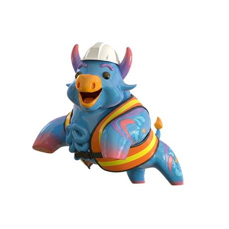 Torito de Pacífico animado con EPP representando gestión de seguridad en empresas