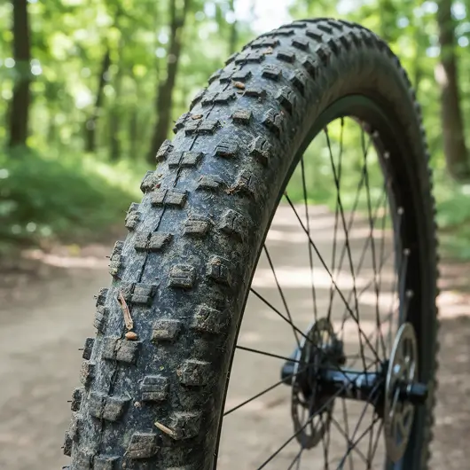 Rueda de bicicleta en medio de la naturaleza, representando el servicio de auxilio para asegurados