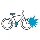 Ícono de bicicleta recibiendo el impacto de un golpe o accidente