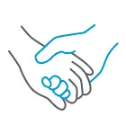 Ícono de manos entrelazadas para señalar el apoyo dado por el seguro de bicicleta en caso de muerte.