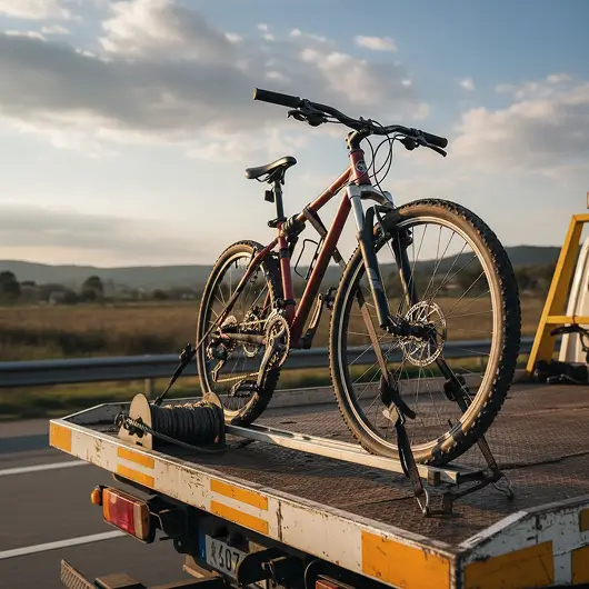 Bicicleta siendo trasladada por un vehículo de remolque