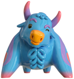 Torito azul de Pacífico con capa médica, símbolo de acompañamiento y protección del Seguro Oncológico.